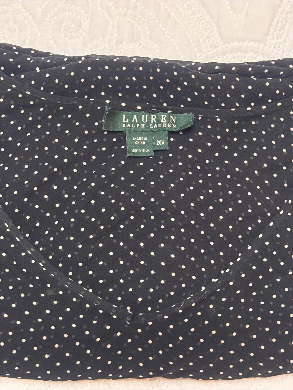 Ralph Lauren Navy Silk Polka Dot Blouse
